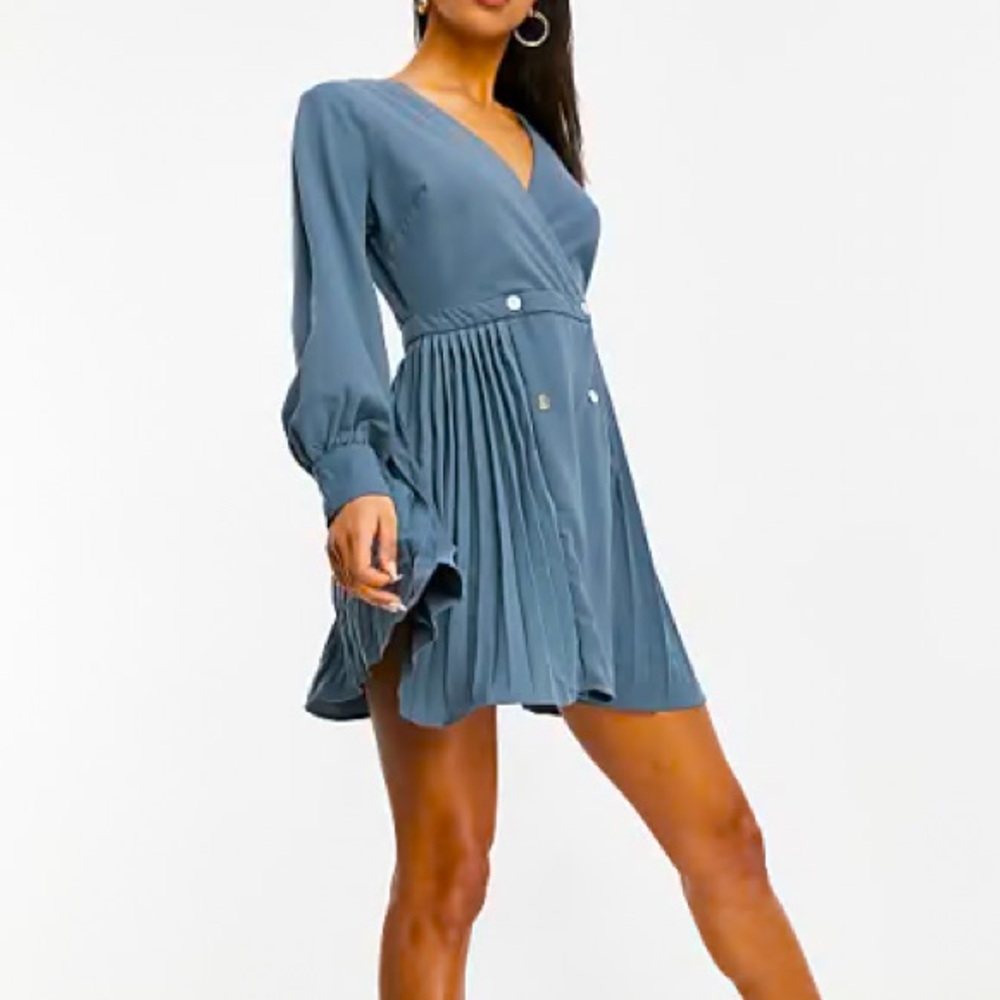 Blue/Gray Pleated Formal Skater Dress